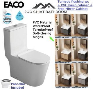 BTO Package! Climate / CDC Accepted Eaco T933-SS Tornado flushing rimless toilet bowl with PVC basin cabinet Mirror cabinet free delivery