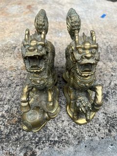 Brass Pixiu and Dragon Statues Set
