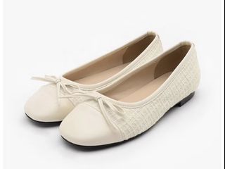 SAPPUN Cream Tweed Ballet Flats with Bow Detail