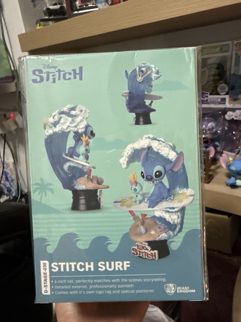 Disney Stitch Surf D-Stage 030 Beast Kingdom Figure (Category: Toy Figures) located in Singapore. Submitted by koks96 (Listing ID 1442119268, Image 3). Description: - Beast Kingdom D-Stage 030 Stitch Surf figure - Approximately 6 inches tall - Highly detailed exterior with professional paintwork - Includes official logo tag - Ideal collectible for any Stitch enthusiast.