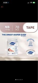 Drypers SuperDry Tape Diapers - Newborn (<5kg) - 70 pcs