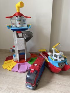 Paw patrol tower, vehicles & figurines.