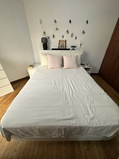 Queen IKEA BRIMNES Bed Frame with Storage + Headboard & Mattress