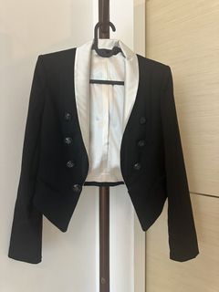 JESSI Black Cropped Blazer with White Lapels