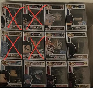 Funko Pop Figures - Satoru Gojo, Batman, Godzilla, Itachi and Ichigo