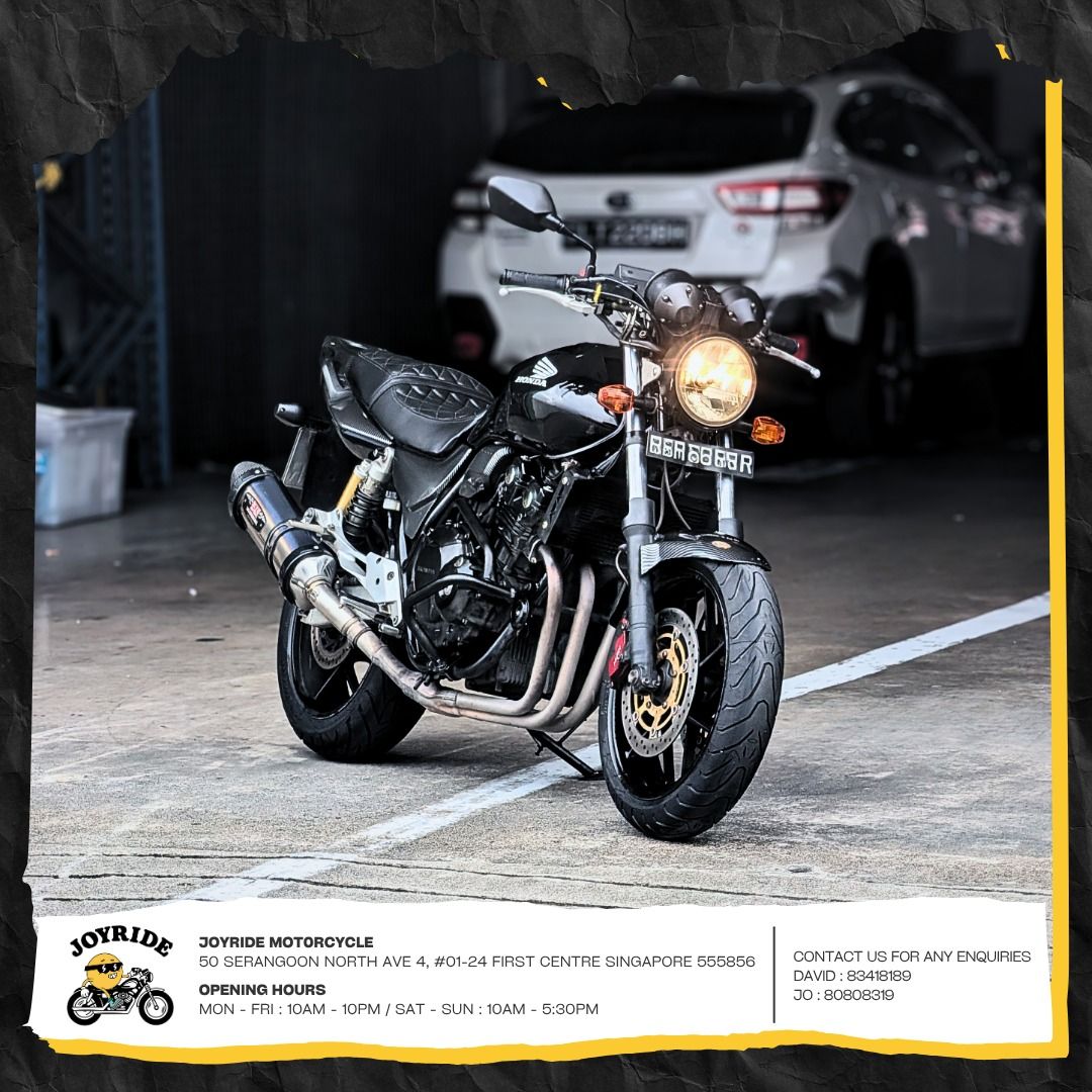 HONDA CB400 REVO 2 | CB 400 | 2017 | 2027 | YOSHIMURA R77 (Category: Class 2A) located in Singapore. Submitted by joyridemotorcycle (Listing ID 1446970142, Image 2). Description: HONDA CB400 REVO 2 Displacement: 400CC COE: 26 Dec 2027 ( RENEWABLE ) First registered: 27 Dec 2017 Open Market Value: $7,882.00 PQP Paid: $5,502.00 - GOOD CONDITION - YOSHIMURA R77 EXHAUST - LOW MILEAGE - GOOD VALUE TO RENEW JOYRIDE MOTORCYCLE SALE | SERVICE | REPAIRS �