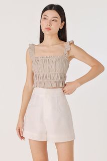 Lovet MATILDA LINEN THICK WAISTBAND SHORTS (WHITE)