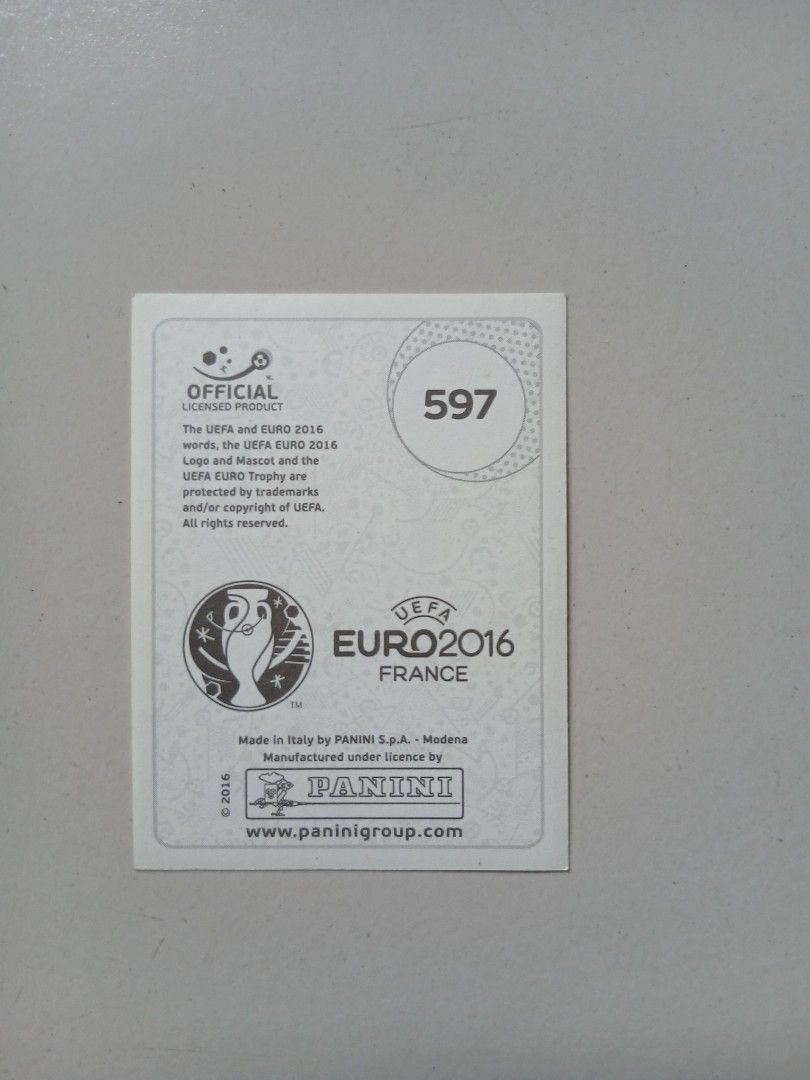 Panini Euro 2016 France Cristiano Ronaldo Sticker (Category: Raw Cards) located in Singapore. Submitted by phantom4ever (Listing ID 1448929409, Image 2). Description: - Euro 2016 Panini sticker - Features Cristiano Ronaldo - Sticker number: 597 - Ideal for football collectors - Own a piece of football history Selling as a single item for $ 5 Self collection only Not For Fussy mint condition collectors as.this are.all pre owned items First Locatio