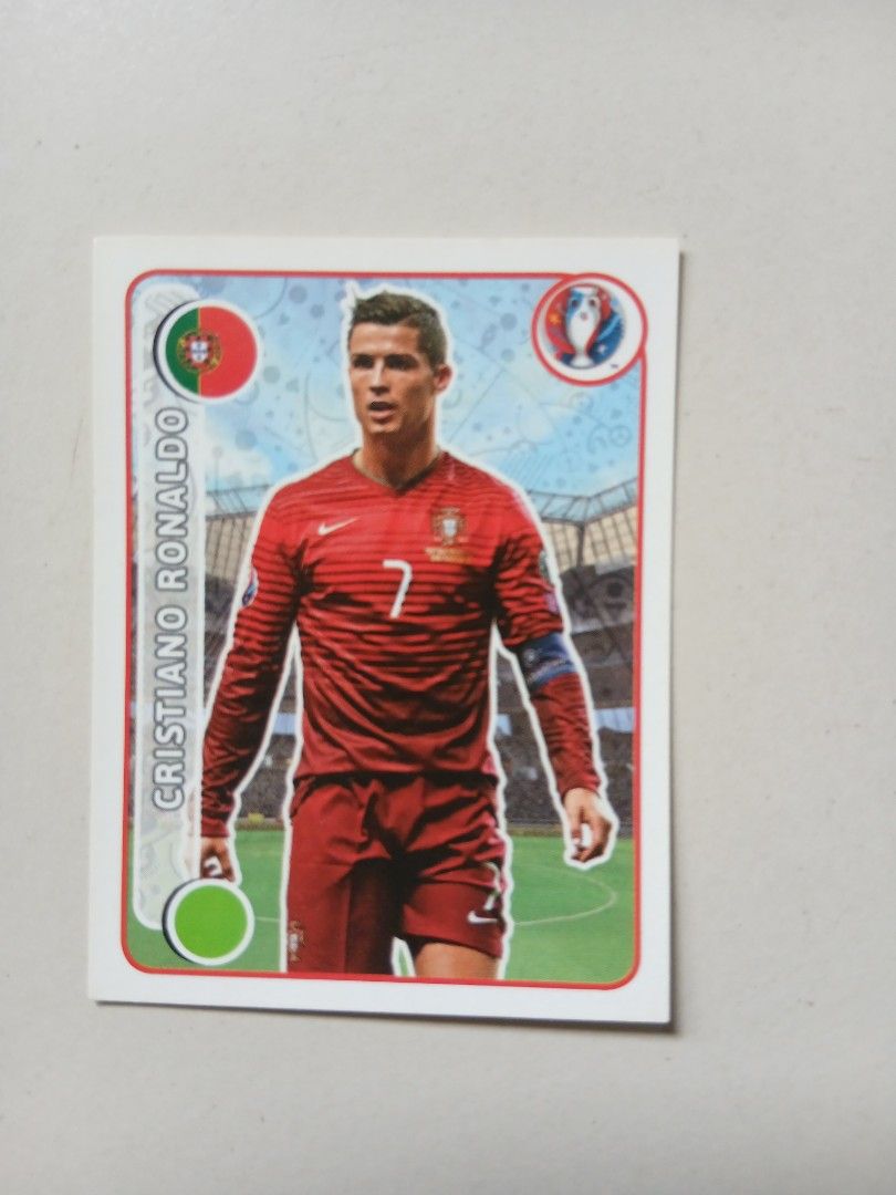 Panini Euro 2016 France Cristiano Ronaldo Sticker (Category: Raw Cards) located in Singapore. Submitted by phantom4ever (Listing ID 1448929409, Image 1). Description: - Euro 2016 Panini sticker - Features Cristiano Ronaldo - Sticker number: 597 - Ideal for football collectors - Own a piece of football history Selling as a single item for $ 5 Self collection only Not For Fussy mint condition collectors as.this are.all pre owned items First Locatio
