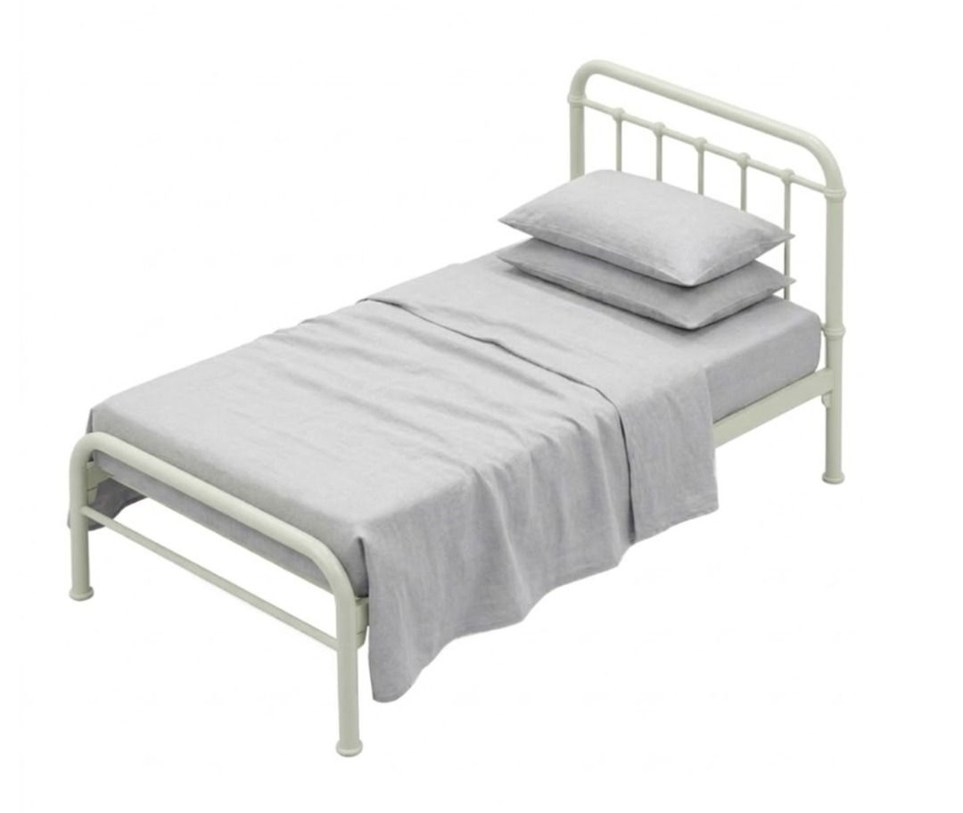 Single Metal Bed Frame | White Farmhouse Bed Frame | Vintage Metal Bed Frame | Cottage Bed Frame | Slatted Metal Bed Frame | Cream Bed Frame | Industrial Bed Frame | Bedroom Bed Frame | Super Single Bed Frame | Durable Bed Frame | Space Saving Bed Frame (Category: Bed Frames & Mattresses) located in Singapore. Submitted by _ella04 (Listing ID 1448957911, Image 1). Description: Bring timeless charm to your bedroom with this Vintage Metal Bed Frame