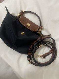 Longchamp Le Pliage Cuir Small Top Handle Bag Black