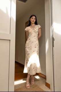 Lovet Mica Lace Trim Cap Sleeve Maxi (Floral)
