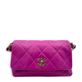 Chanel CC Thick Chain Single Flap Shoulder Bag Purple in Lambskin, Gold hardware