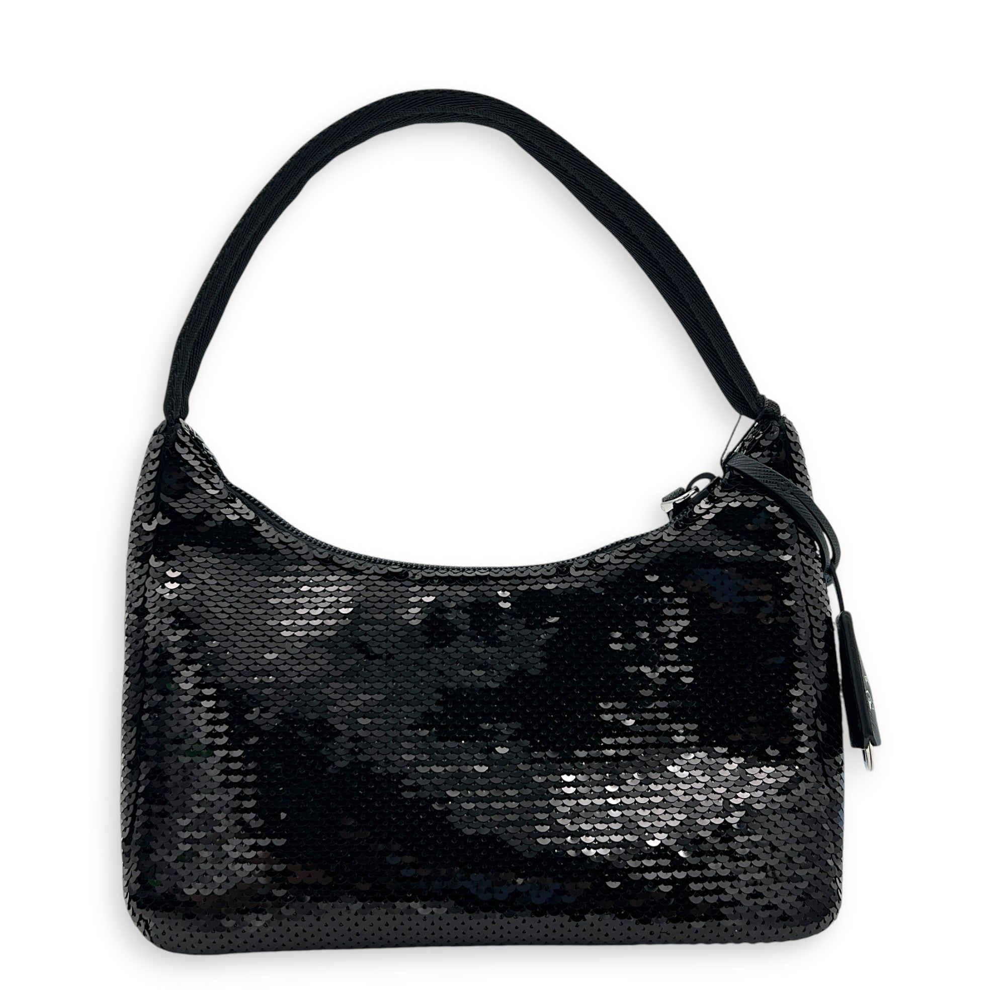 Prada Re-Edition 2000 Shoulder Bag Black in Sequins, Silver hardware (Category: Bags & Wallets) located in Singapore. Submitted by carousellluxury (Listing ID 1449628503, Image 2). Description: SKU S2605-011720AN Material Sequins Color Black Hardware Silver Strap Not Included Dimension (L)23cm x (H)14cm x (W)6cm Accessories Original Box, Series 270 Circa Est NA Microchipped FALSE Condition - Surface: very good condition overall - Surface: very go