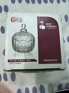 Red Cherry Atlas Candy Box Glass Jar with Lid