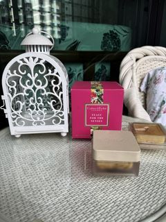 IKEA White Metal Decorative Lantern with Ornate Scrollwork(Free 2 candles)