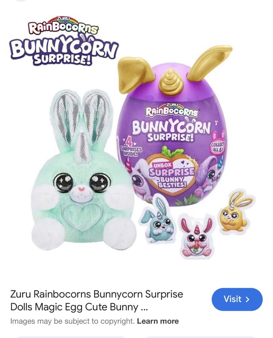 Brand New Zuru Rainbocorns Kittycorn & Bunnycorn Surprise Eggs (Category: Designer & Blind Box Toys) located in Singapore. Submitted by ms_golden_week (Listing ID 1449952134, Image 5). Description: Auth and sealed and unopened Kitty $15 / each Bunny $8 / each What you see is what you get - Zuru Rainbocorns Kittycorn Surprise Egg - Zuru Rainbocorns Bunnycorn Surprise Egg - Each egg contains over 10 surprises - Includes collectible plushies and sli