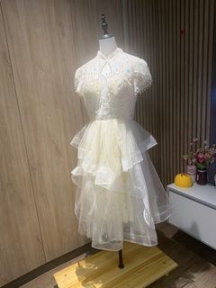 XXL and L White Beaded Butterfly Cheongsam Inspired Dress