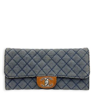 Chanel CC Flap Wallet On Chain Blue in Denim, Silver hardware