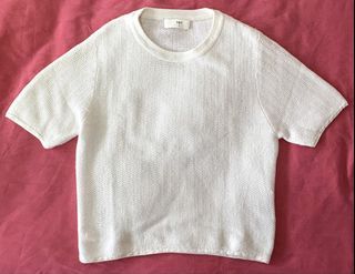 TRT White Textured Knit Short Sleeve T-Shirt Size S