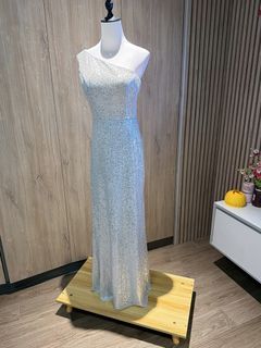 XS Sparkly Silver One-Shoulder Maxi Dress