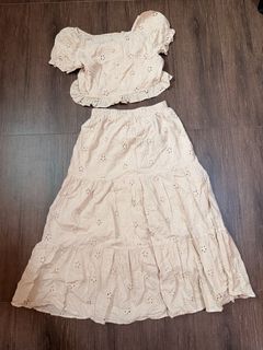 Eyelet Crop Top and Tiered Maxi Skirt Set