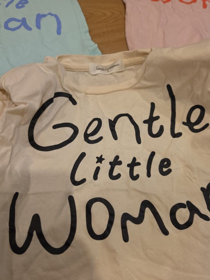 Kids Girls Gentle Little Woman T-shirt Blue Pink White (Category: Babies & Kids Fashion) located in Singapore. Submitted by daniel.t (Listing ID 1450446372, Image 4). Description: In good condition as seen in photos. $8 each - Blue tee (Size 3 to 4yo) - Pink tee (Size 3 to 4yo) - White shoulder padded tee (Size 3 to 4yo) Collect at Bukit Batok mrt or by mail..