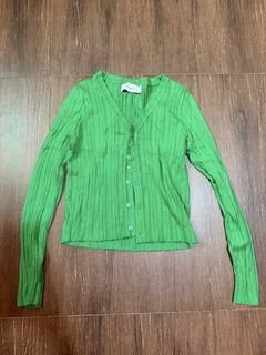 TEM Green Ribbed Button-Up Cardigan