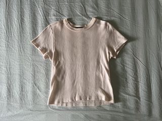 Brandy Melville john galt pale strawberry pink basic casual waffle knit cotton baby tee top