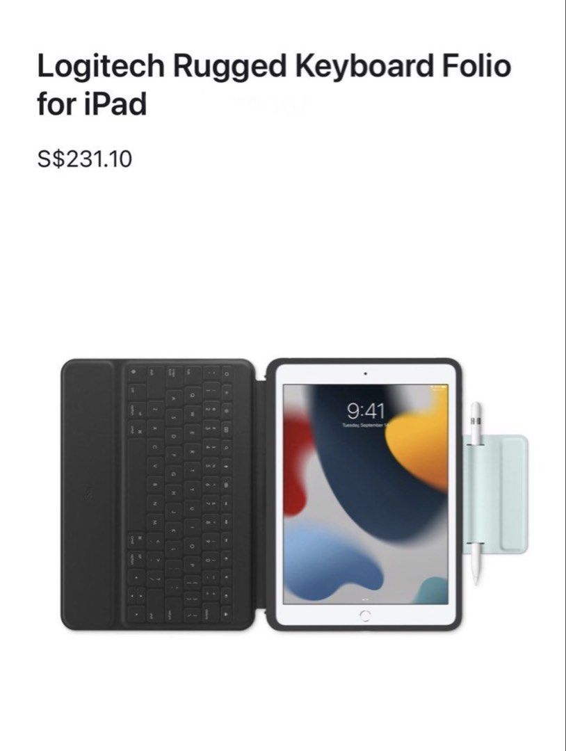 Logitech Rugged Keyboard Folio for iPad 7th to 9th Gen (Category: Cases & Sleeves) located in Singapore. Submitted by Singaporesuperman (Listing ID 1447206269, Image 3). Description: - Logitech Rugged Keyboard Folio - Compatible with iPad 10.2 inch (7th Generation) - Provides robust protection - Features silent typing for quiet environments - Built-in stand for versatile viewing angles - Enhances productivity on the go - Original Price: $219.00 -