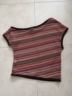 Pink Striped Asymmetrical Shoulder Knit Top