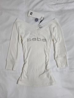 bnwt vintage bebe white long sleeve y2k top