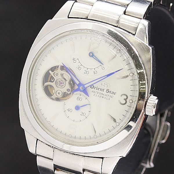Orient Star FH00-C0CS Automatic Winding, Open Caseback, Small Seconds, White Dial, Men's Watch (Category: Men's Watches) located in Singapore. Submitted by letao.sg (Listing ID 1450946460, Image 1). Description: Rank: Item shows signs of general use, including damage and stains. Crystal has minor scratches. Size: Wrist circumference approximately 16 cm. Accessories: As shown in the images. If you are interested, feel free to send a private messag
