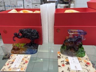 Elegant Charm for OX and Rat Zodiac Glass Liu Li Wealth Elephant and Tree Figurines with Boxes