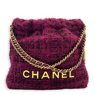 Chanel 22 Tote Shoulder Bag Purple in Tweed, Gold hardware