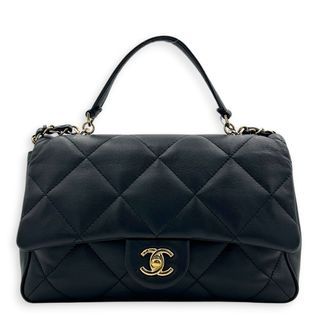 Chanel CC Top Handle Bag Blue in Calfskin, Gold hardware