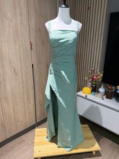 M to L Mint Green Ruched Maxi Dress with High Slit