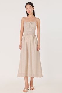 BNWT Lovet Violette padded smocked waist ribbon Midaxi dress