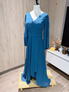L size Teal V-neck Long Sleeve Flowy Maxi Dress