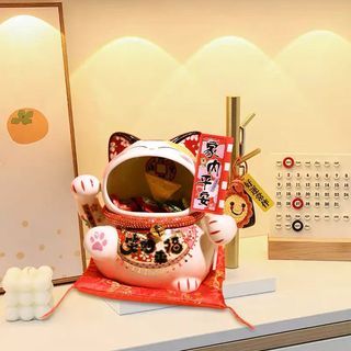 Lucky Fortune Maneki Neko Ceramic Candy Jar – Large Mouth Lucky Cat Ornament for Cash Register, Home & Desktop Decor, Welcoming Prosperity & Customers, Grand Opening Gift