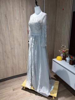 M Grey Embellished Long Sleeve Maxi Dress