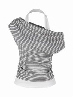 Grey and White Striped Asymmetrical Shoulder 2-in-1 Top