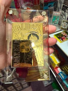 One Piece Mugiwara Store Limited Gold Metal Luffy Promo Card with Original Display Frame
