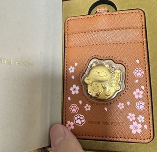 Chow Tai Fook Gold Lucky Cat Card Holder with Lanyard - 999 pure gold coin