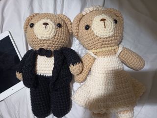 Handmade Crocheted Wedding Bears - Bride & Groom