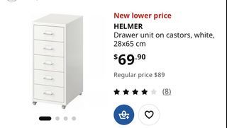 IKEA HELMER Drawer Unit on Castors White 28x65 cm