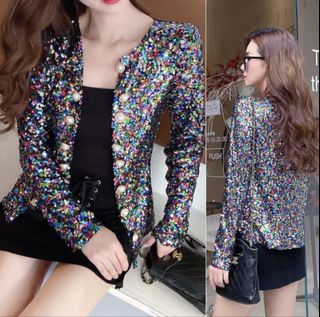 Sparkly Sequin Blazer with Pearl Buttons