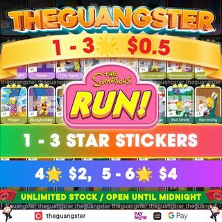 🐤[CHEAPEST] 1-3 Stars Monopoly GO Sticker The Simpsons GO for Sale! Out of Jail! Railroad Ride! Stretch Dude! Clobber Girl! Fallout Boy! Fruit Bat Man! Carried Away! Oh Homie! Date Night! Kisses! I Do Again! Officer Marge! Painter! Real Estate Agent!