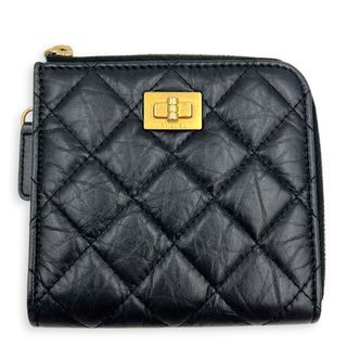 Chanel 2.55 Wallet Zipped Black in Distressed Leather, Gold hardware