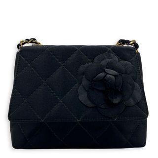 Chanel Vintage Camelia Black Shoulder Bag in Satin, Gold hardware